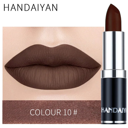 Handaiyan Sexy Nude Red Brown Purple Lipgloss Matte Lip Gloss Velvety Lipstick Matte Waterproof Makeup Long Lasting...
