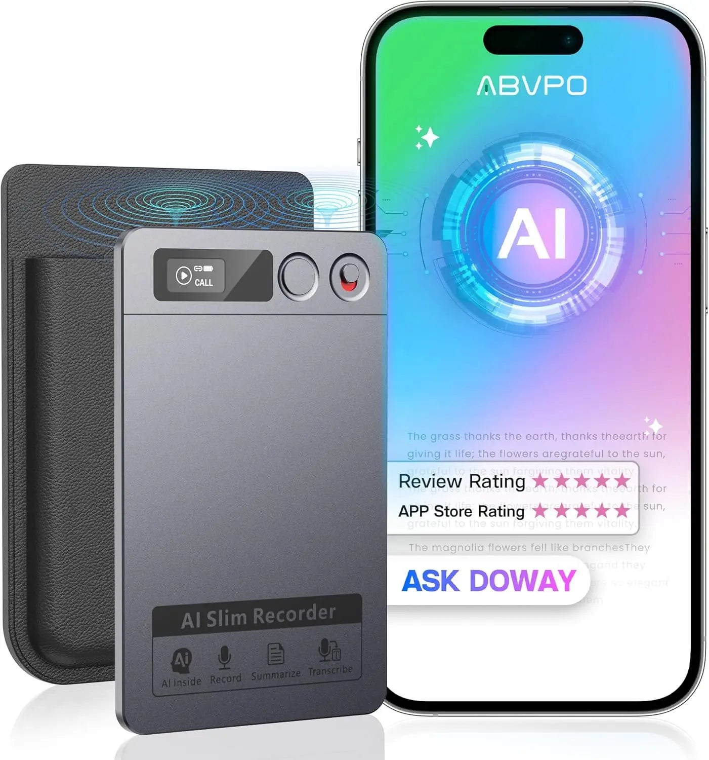 AI Voice Recorder with Noise Cancellation, 152 Languages, 64GB, App Control for Meetings & Lectures, Gray