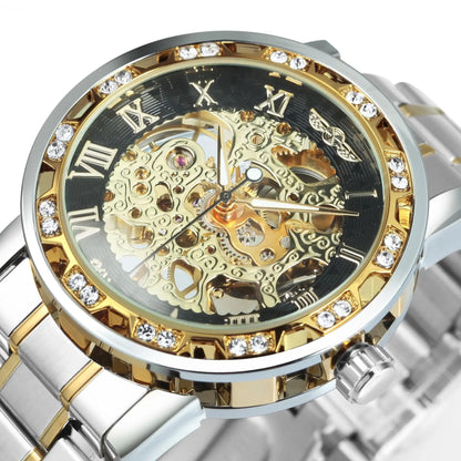 Winner Casual Mechanical Watches For Men Golden Roman Fashion Stainless Steel Belt Mesh Strap Wristwatch Clock Relogio Masculino