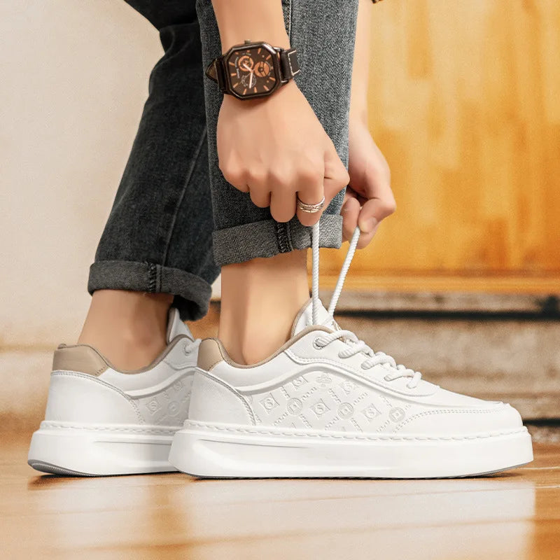 Designer Shoes for Men Leather Casual Platform Shoes White Flat Skateboard Shoes Youth Street Fashion Sneakers