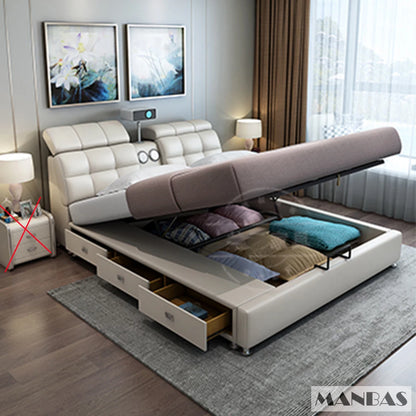 Linlamlim Ultimate Tech Smart Bed - Multifunctional Bedframe with Genuine Leather and Bluetooth Speaker, Drawers,...