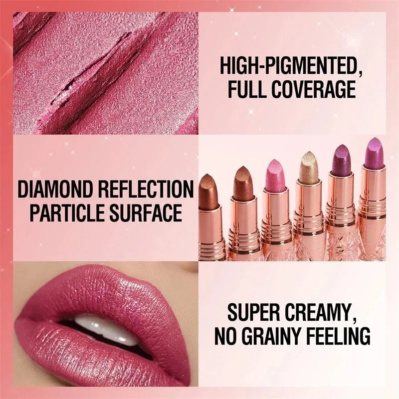 10 Colors 3 in 1 Pearlescent Lipstick Long Lasting Moisturizing Sparkling Quicksand Gold Lip Gloss Pearl Shimmer Sexy Lip Makeup - Kimlud