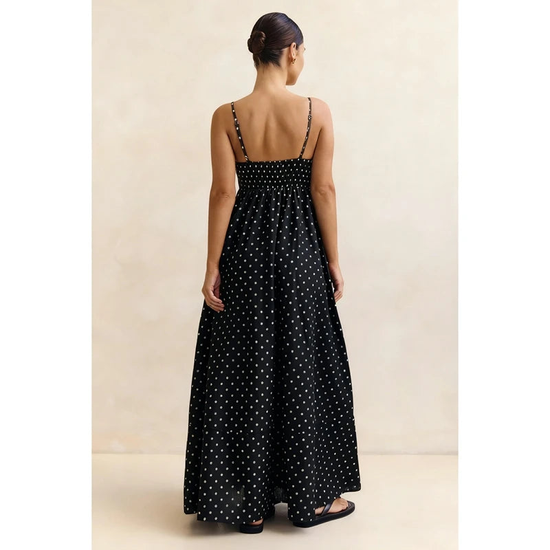 Women's Summer Slip Dress Dot Print Sleeveless Spaghetti Strap Smocked Backless Flowy Long A Line Dress with Pockets |...