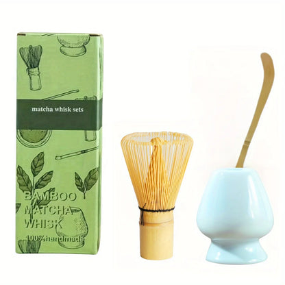 3pcs/set Matcha Set Bamboo Whisk Tea spoon Ceramic fittings Matcha Whisk (Chasen) Tea Spoon And Scoop (Chashaku) Tea-making Tool