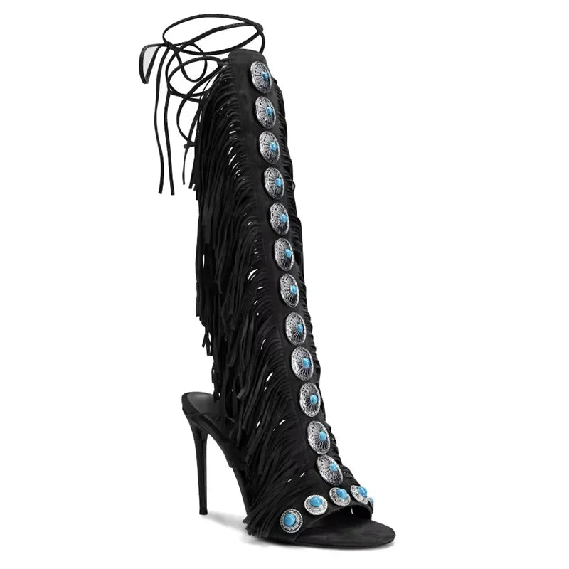 Sandalias Mujer 2025 Summer Women Sandals Peep Toe Sexy Lace Up Knee High Shoes Zapatos De Mujer High Heels | Kimlud...