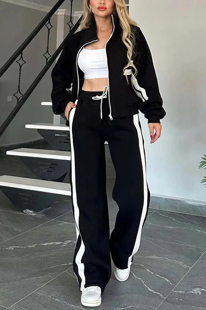Women Two Piece Set Pants Sets Striped Jacket Matching Sets Y2k Tops Tracksuit Autumn Spring Long Pant Casual Outfit Suits 2025