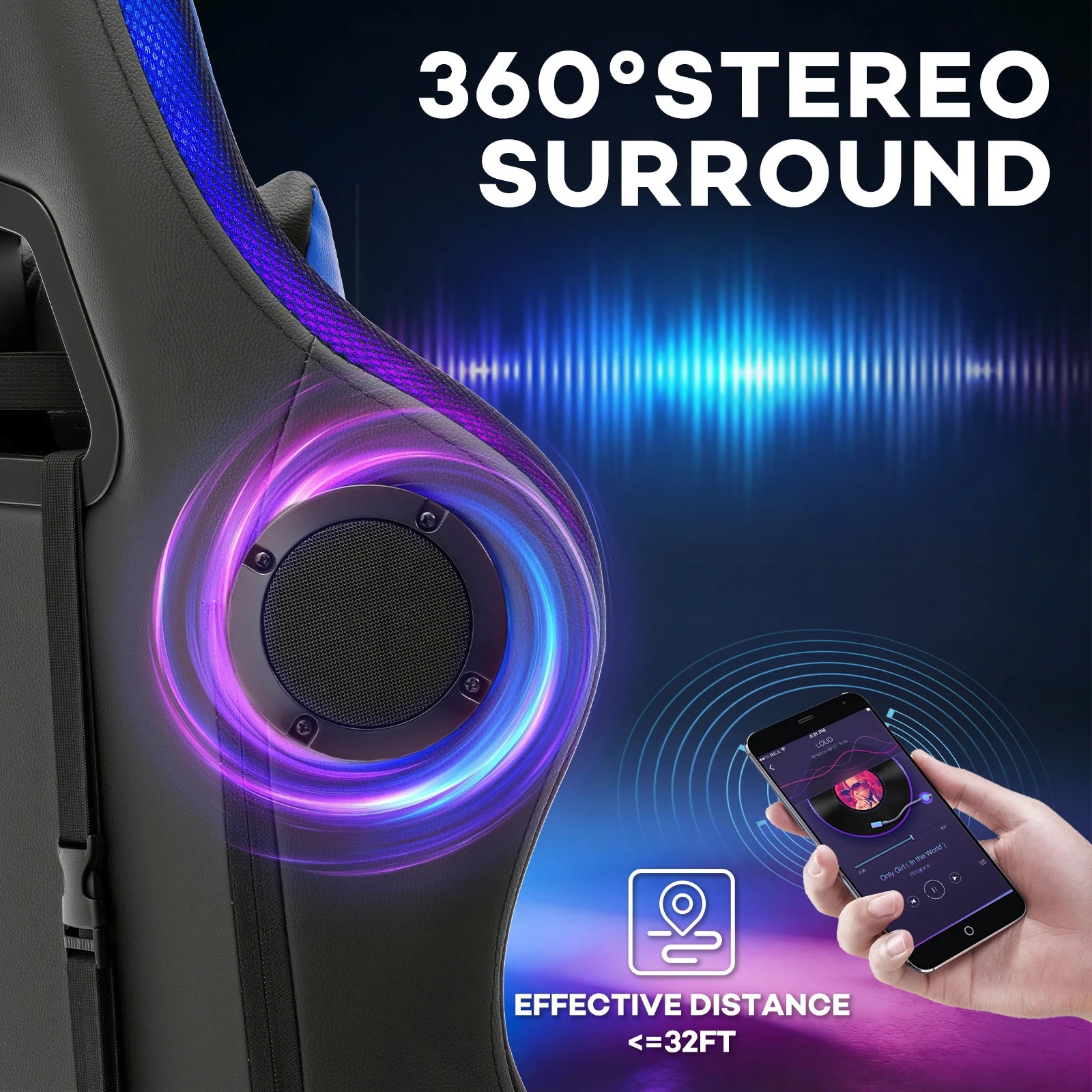 300lbs Load RGB Gaming Chair with Speakers Ergonomic Massage Computer Gaming Chair with LED Lights and Footrest High Back Video