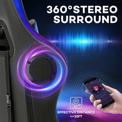 300lbs Load RGB Gaming Chair with Speakers Ergonomic Massage Computer Gaming Chair with LED Lights and Footrest High Back Video