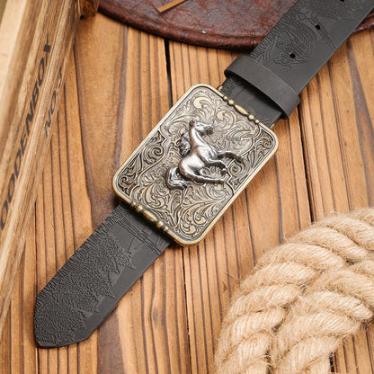 A Western-buckle PU belt suitable for both men and women, a unique and retro brown belt (with perforated nails included)...