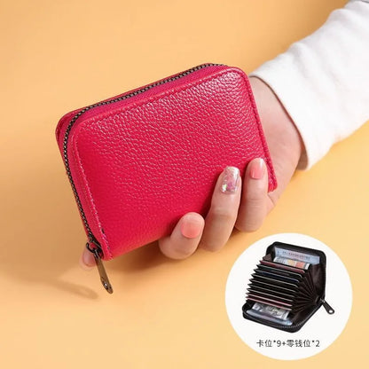 Multi Slot Card Holder Vintage Small Wallet Women Men Business Bank Credit Card Bag Male Coin Pouch Solid Leather Zipper...