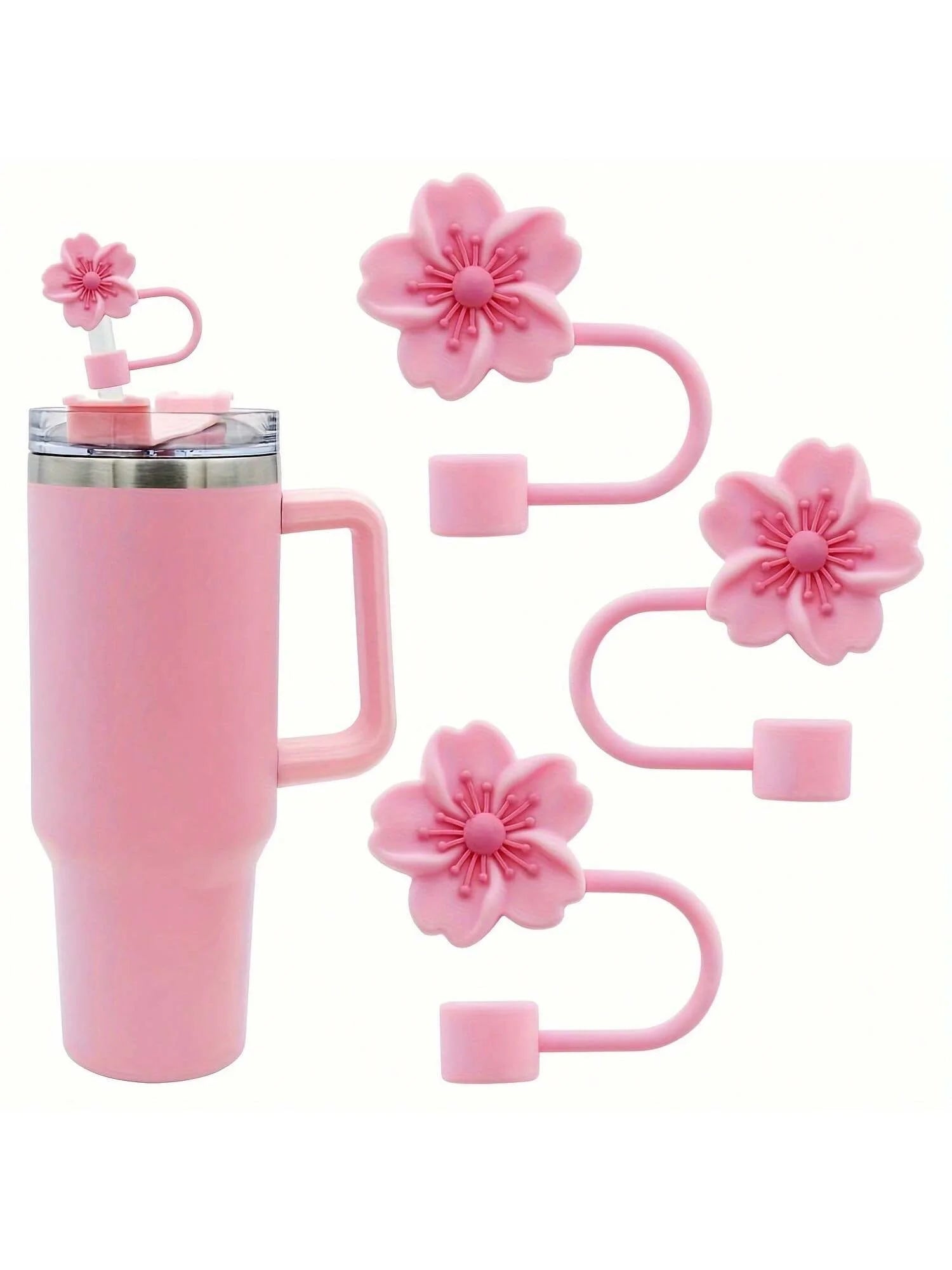 Flower Silicone Straw Covers For Stanley Cup Cute Silicone Flower Shape Drinking Dust Cap Straw Tips Cover Cup Accessories