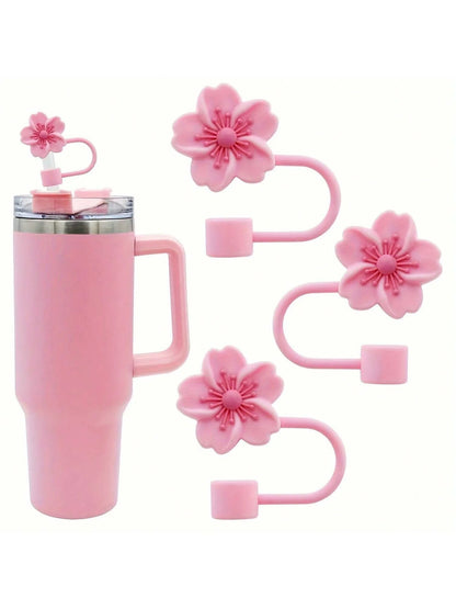 Flower Silicone Straw Covers For Stanley Cup Cute Silicone Flower Shape Drinking Dust Cap Straw Tips Cover Cup Accessories