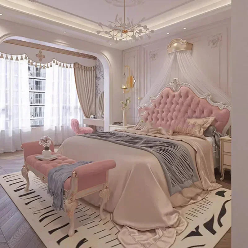 Girl Wood Luxury Bed Nordic Queen Cute Modern Twin King Bed Bedroom Princess Leather Camas De Matrimonio Dormitorio Furniture - Kimlud