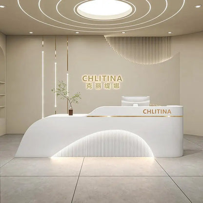 Welcome Service Reception Desks Sales Office White Front Reception Desk Cash Register Salon Recepciones Para Negocio Furniture - Kimlud
