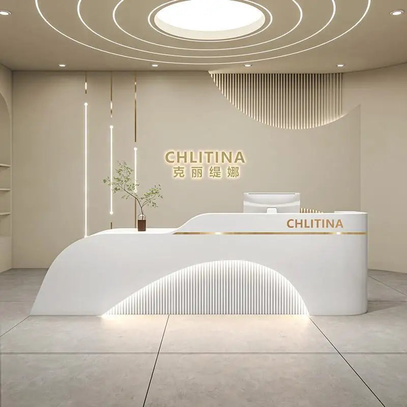 Welcome Service Reception Desks Sales Office White Front Reception Desk Cash Register Salon Recepciones Para Negocio Furniture - Kimlud