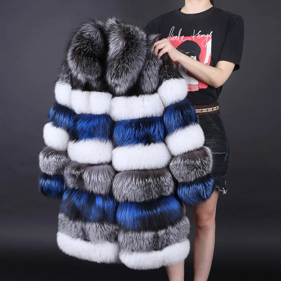 2025 Maomaokong Real Fur Coat Winter Women Silver Fox Fur Luxury Warm Thick Furry Fox Fur Coat Long Natural Fur Jackets