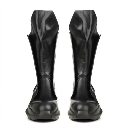 Gothic Men Thick Platform Mid Calf Boots Height Increasing Cowhide Genuine Leather Sneakers Man High Top Moto Biker Safety Shoes