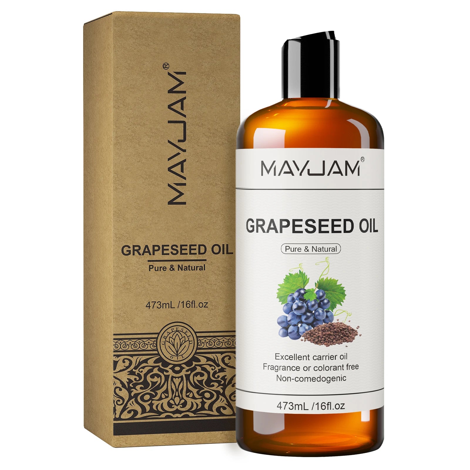 16fl.oz Organic Grapeseed Oil for Skin Care Cold Pressed Pure Natural Carrier Oil Body Oil Massage Nourish Moisturize Brighten