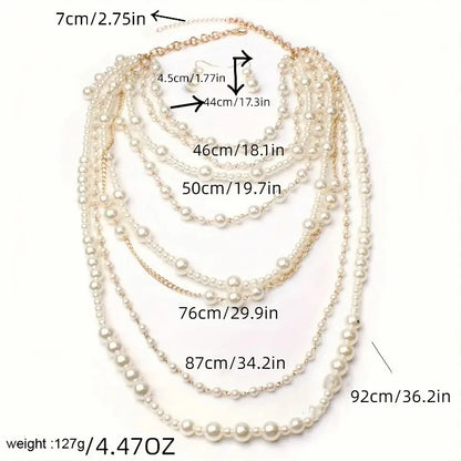Multi-layer Simulated Pearls Chain Long Necklace Elegant Earrings Trendy Statement Choker Necklace for Women Fashion...