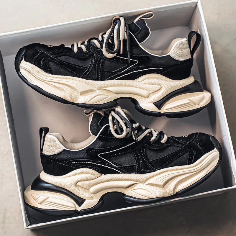 Lacing up Men's and Women's Couple Sport Shoes 2025 Thick Sole Luxury Design Casual Retro Dirty Casual Sneakers Breathable Upper - Kimlud