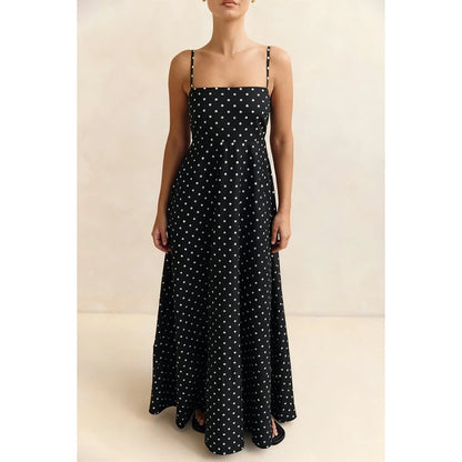 Women's Summer Slip Dress Dot Print Sleeveless Spaghetti Strap Smocked Backless Flowy Long A Line Dress with Pockets |...
