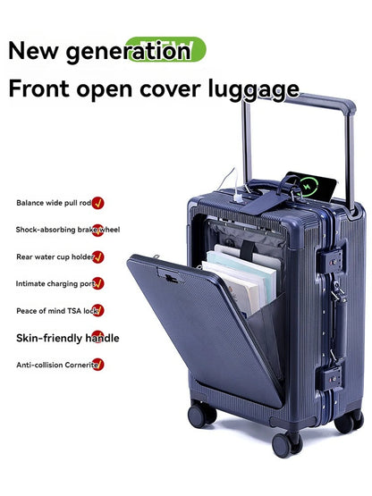 Front opening aluminum frame luggage box, women's universal wheel luggage, men's wide luggage, 24 inch password boarding box