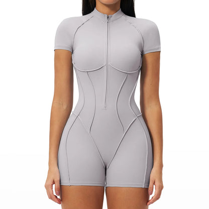 2026 Yoga Bodysuit Short Sleeves Women Tracksuits Gym Zipper Jumpsuits Sports Workout Rompers Fitness One-piece Suit Activewear - Kimlud