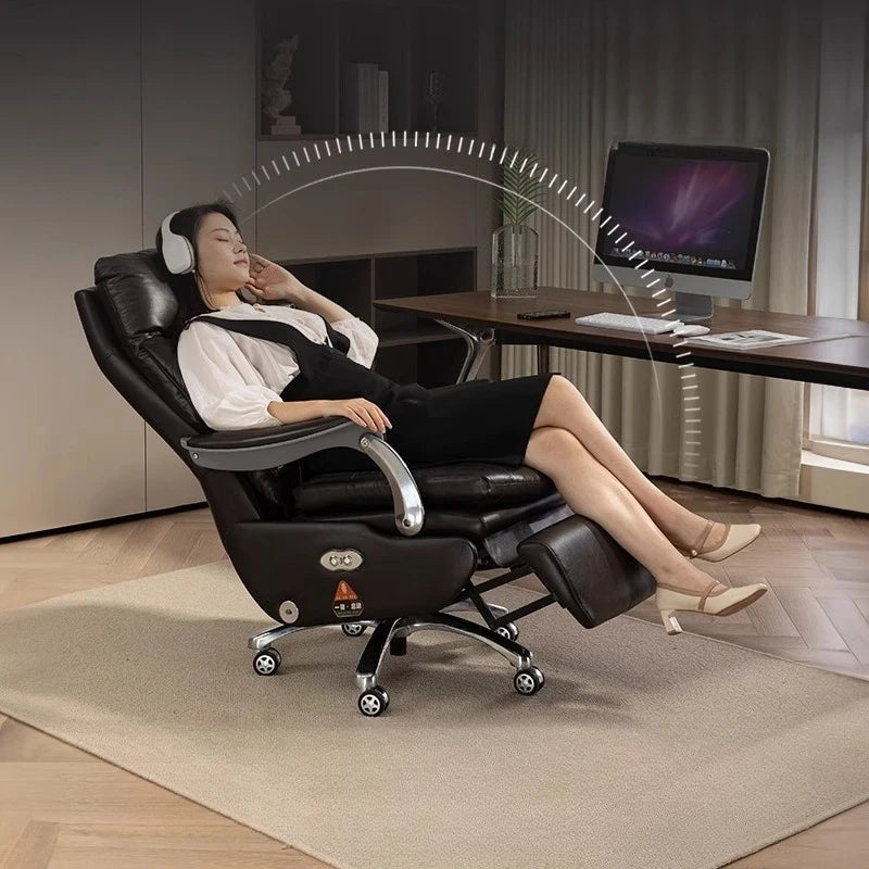 Electric Leather Boss Chair Modern Design Comfortable Ergonomic Trendy Chair Swivel Arm Footrest Salon Silla Oficina...