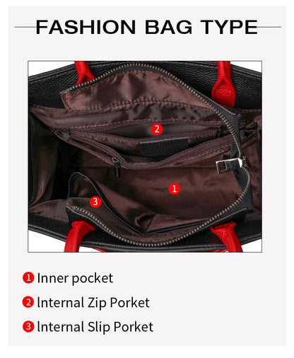 Aidrani  Fashionable women's large capacity handbag with letter print design, made of cowhide material, square, black