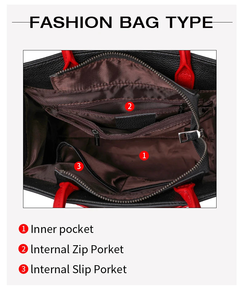 Aidrani  Fashionable women's large capacity handbag with letter print design, made of cowhide material, square, black