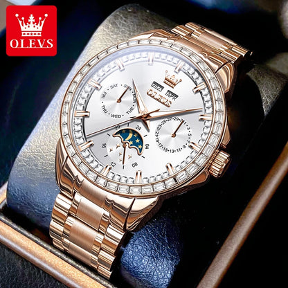 OLEVS 6695 Automatic Mechanical Men's Watches Luxury Brand Original Diamond Bezel Moon Phase Perpetual Calendar Man...