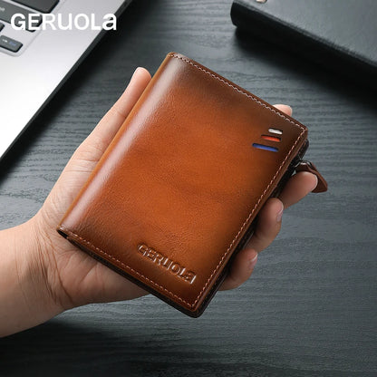 Men’s genuine leather wallet with zipped coin pocket, top-grain cowhide RFID-protected credit card holder | Kimlud Mid...