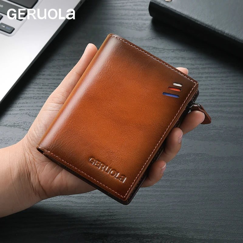 Men’s genuine leather wallet with zipped coin pocket, top-grain cowhide RFID-protected credit card holder | Kimlud Mid...