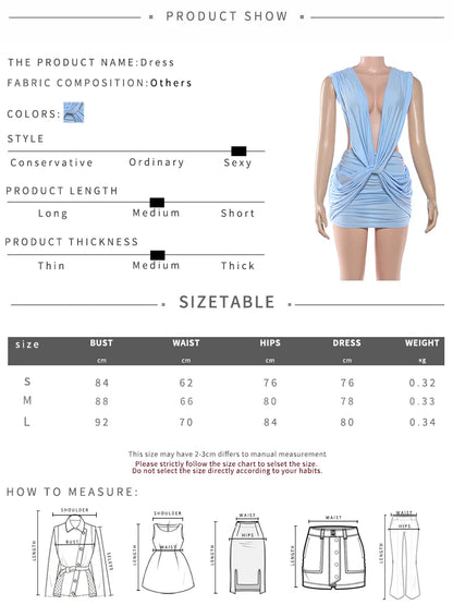 Weird Puss Sexy Cross Ruched Dress Women Deep V-Neck Sleeveless Backless Hollow Patchwork Peach Hip Stretch Slim Party...