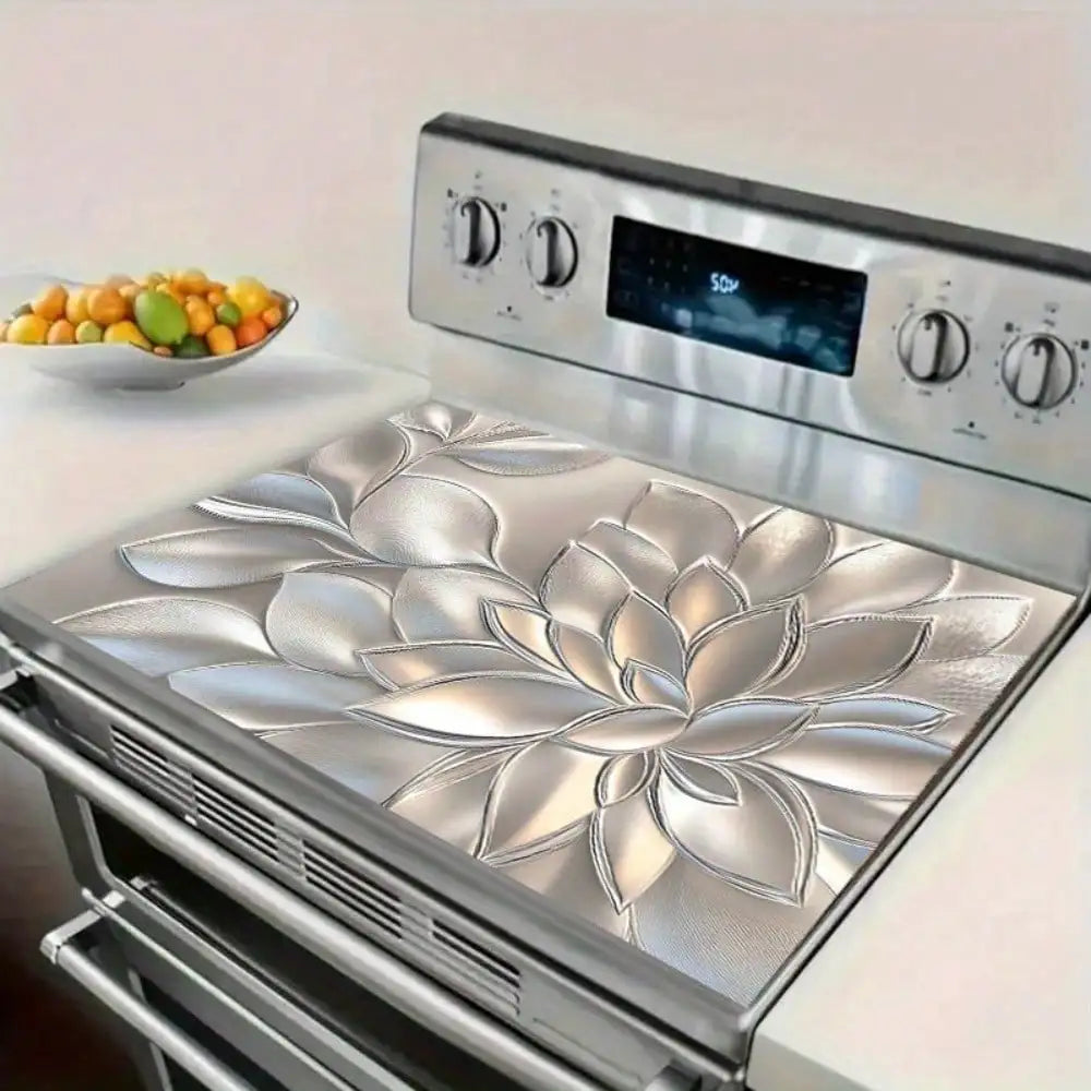 A Protective Mat for a Stove Cover, Featuring a 2D Golden Three-Dimensional Petal Pattern Design, Stylish,...