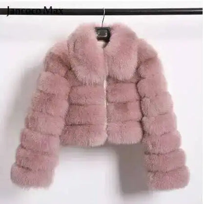 DEAT Fashion Women's Faux Fur Coat Lapel Zipper Long Sleeves Loose Thick Imitation  Fur Short Jacket Winter New 7AB6103