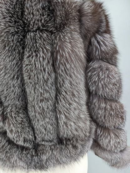 Women Genuine Natural Golden Island Fox Fur Coat with fox fur collar For Winter Fashion Short Jacket