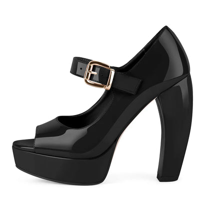 Onlymaker Women Round Toe Platform Patent Leather Chunky Heel Pumps High Heeled  Office Dress Classic Pumps Heels