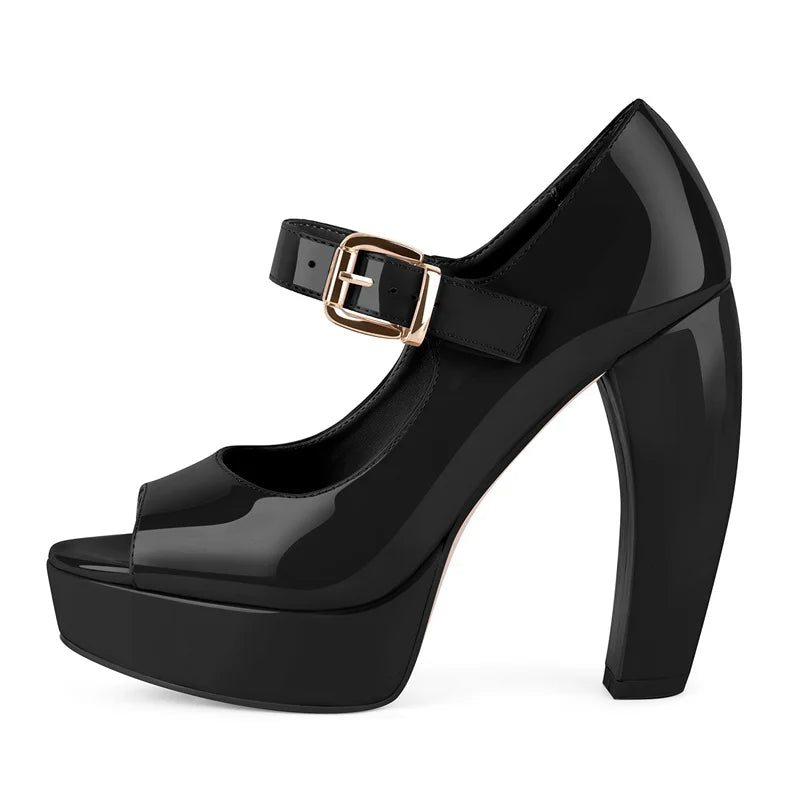 Onlymaker Women Round Toe Platform Patent Leather Chunky Heel Pumps High Heeled  Office Dress Classic Pumps Heels