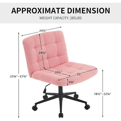 Adjustable Height Swivel Desk Chair with Wheels, Faux Fur Pink, Comfortable for Home Office and Vanity Use