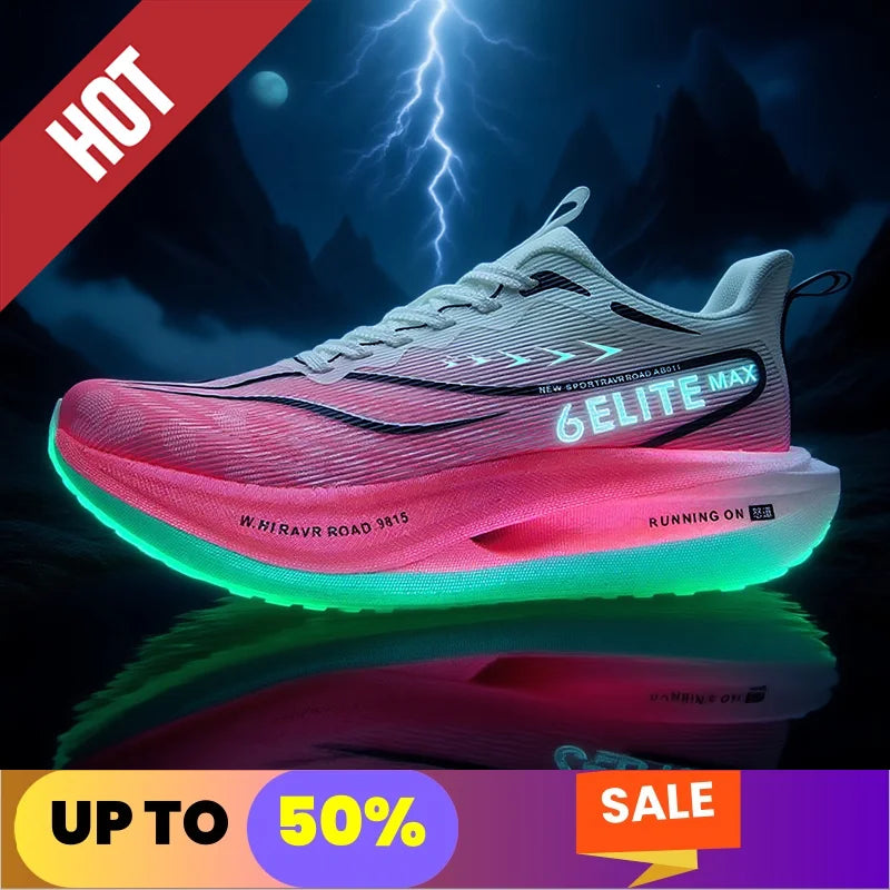 Fluorescence Running Shoes CarbonBoard Marathon Men Sports Breathable Women's Comfortable Athletic Sneakers Soft Wear Resistant