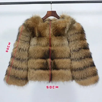 Winter Jacket Women Natural Real Coat Fox Fur Raccoon Outerwear O-neck Thick Warm Luxury Female Plus Size Streetwear