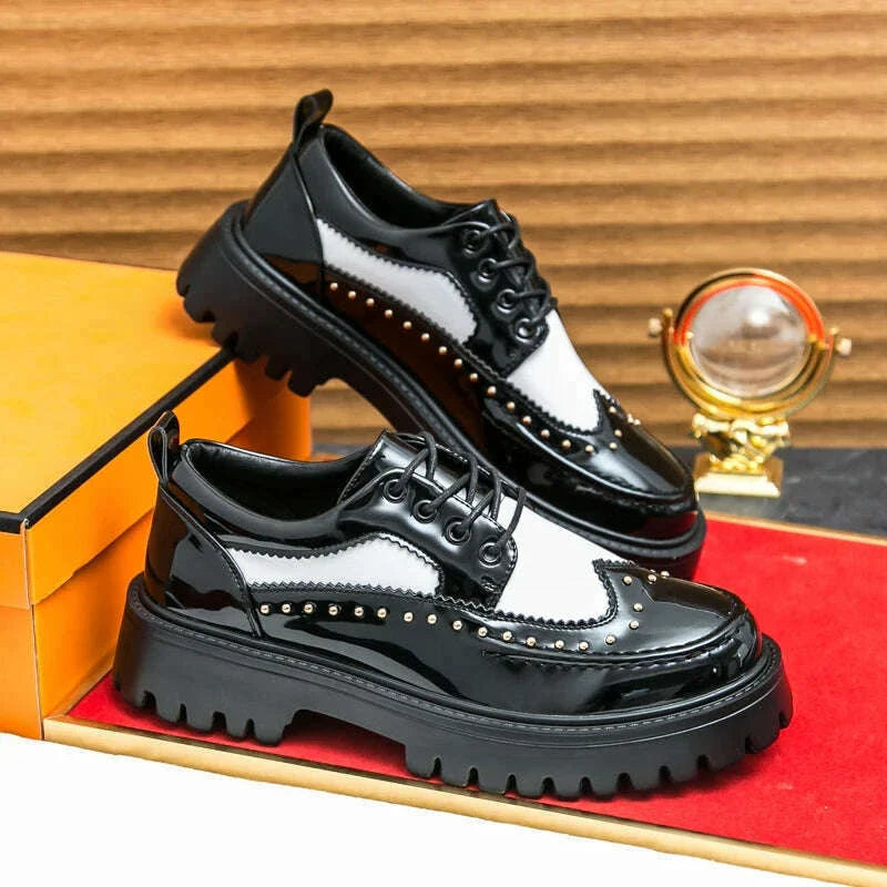 Men Casual Office Business Formal Oxford Thick Bottom Dress Shoes Men Gentleman Outdoor Patent Leather Wedding Shoes Fashion