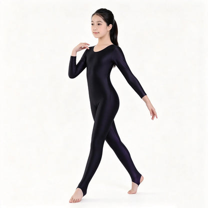 AOYLISEY Girls Dance Gymnastics Long Sleeve Unitard for Kids Jumpsuits Stirrup Show Stage Wear Zentai Childrens Unitards