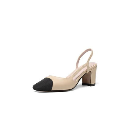 Big Size 45 Women Slingbacks Shoes High Heels Thick High Heel Leather Mixed Colors Pumps Ladies - Kimlud
