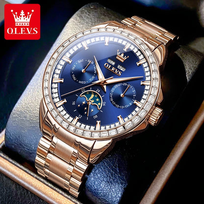 OLEVS 6695 Automatic Mechanical Men's Watches Luxury Brand Original Diamond Bezel Moon Phase Perpetual Calendar Man...