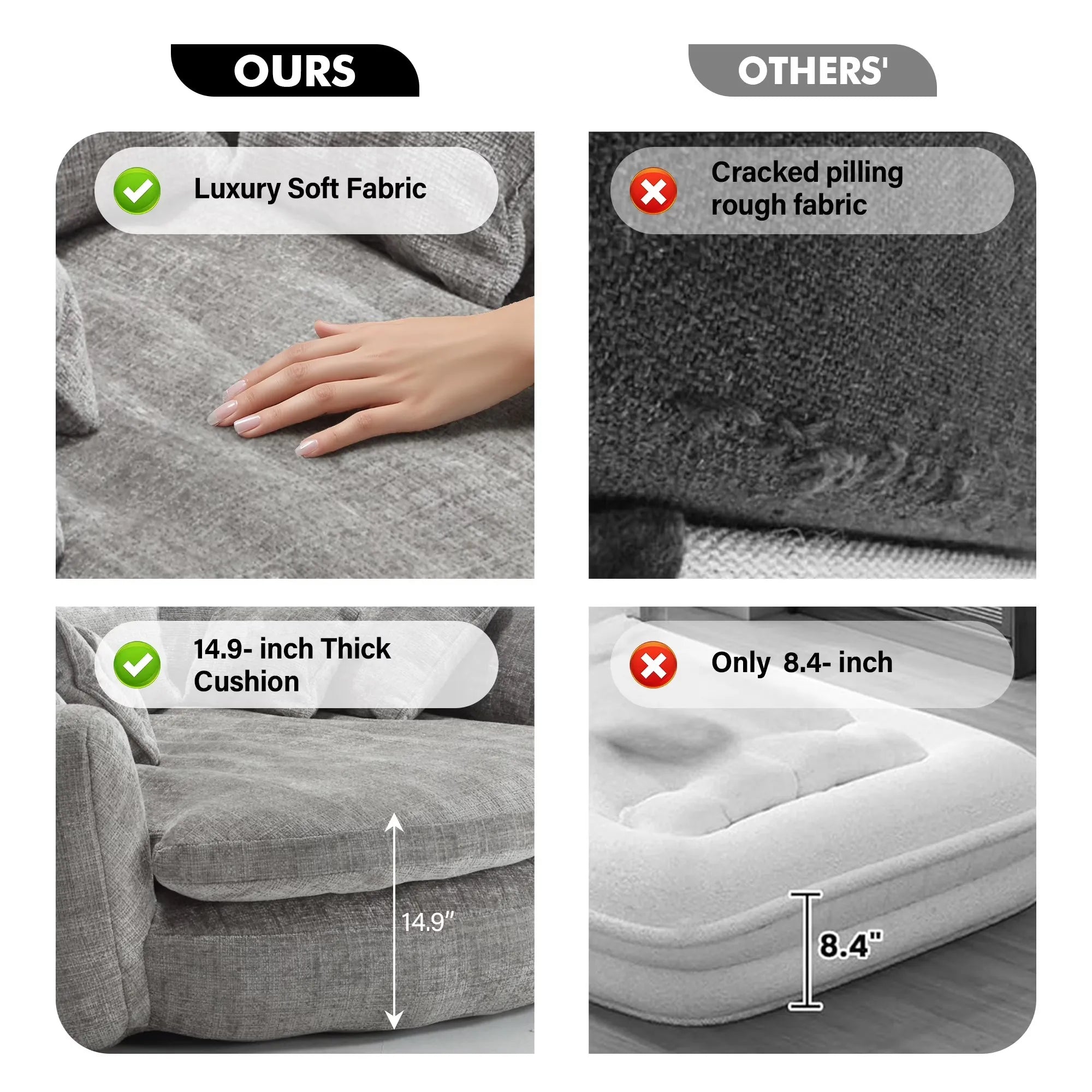 81.1" Cloud Couch Sleeper Sofa, Oversized Round Chaise Lounge Chair with 14 Pillows, Modern Chenille Boneless Couch, Memory Foam