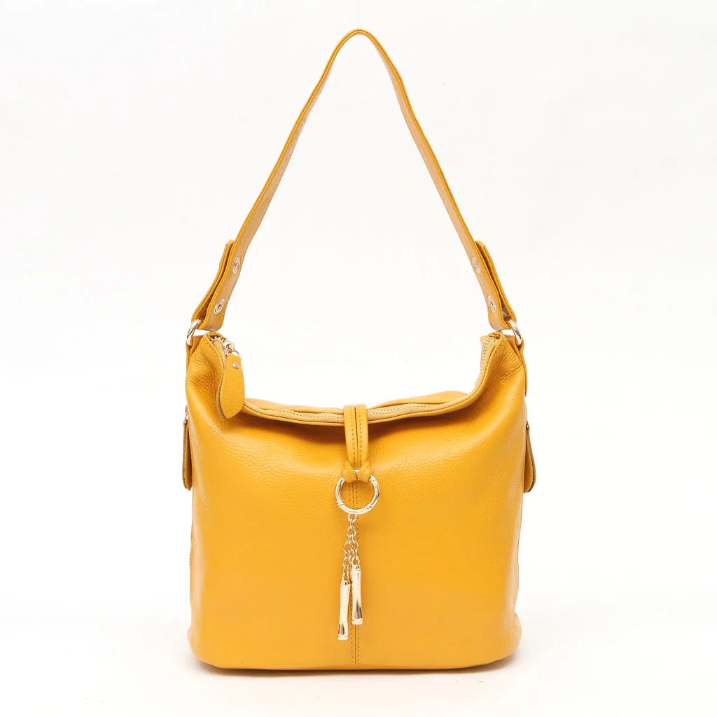 Zency Elegant Women Red Leather Handbag 100% Genuine Leather Lady Hobo Bag Charming Ring Medium Shoulder Bag Bright...
