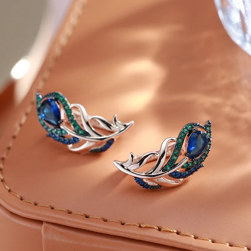 Kinel Hot Blue Natural Zircon Drop Earrings For Women 585 Rose Gold and Black Plating Vintage Crystal Leaf Daily Fine...