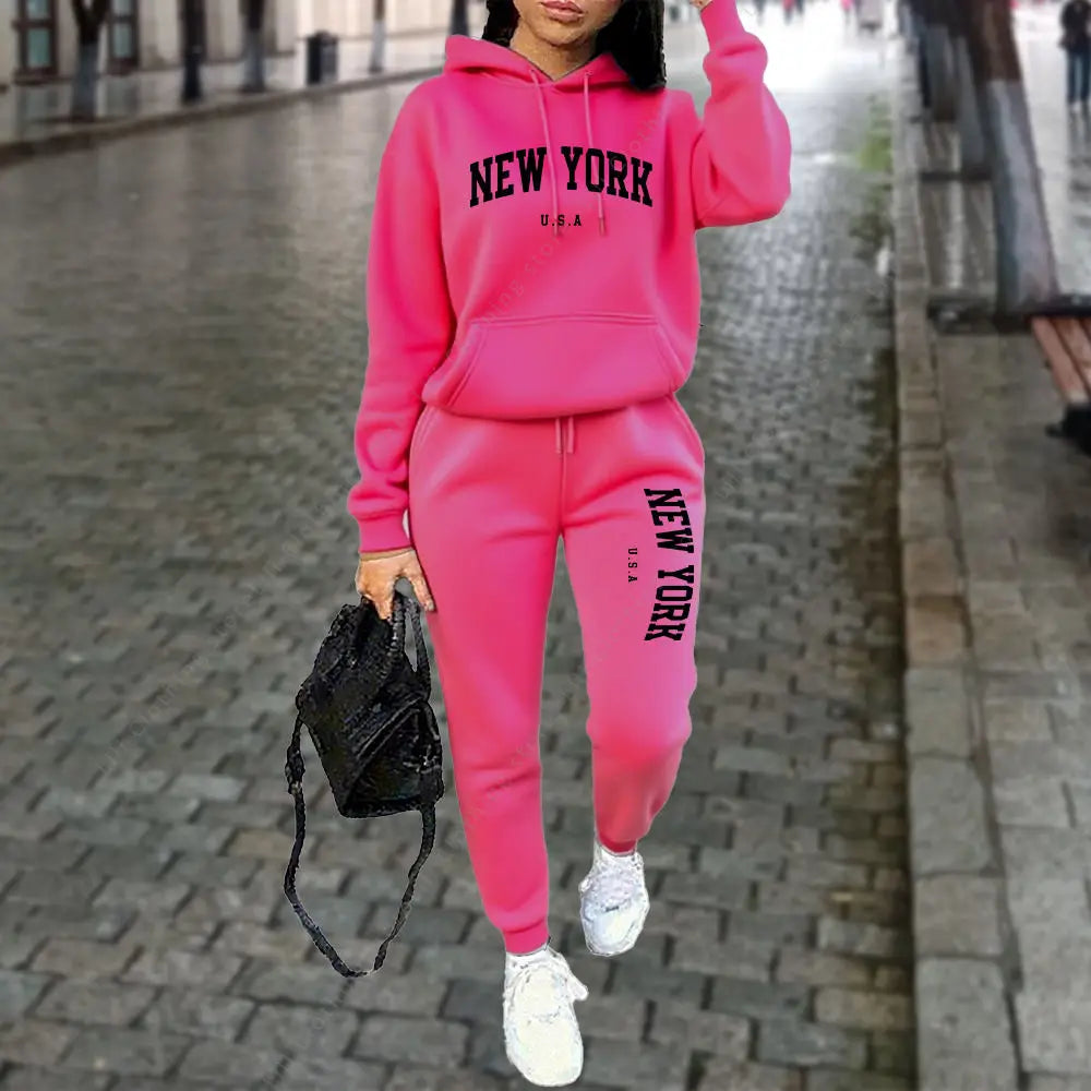 NEW YORK Women's Tracksuit Autumn Winter Hoodies Trousers 2PCS Suit Sports Jogging Street High quality Clothes Women...